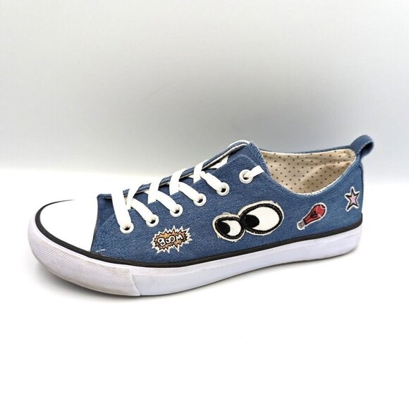 Twisted Denim Sneakers Low Top Comic Book Patch 90s Era Skate Shoes Women's 10 - Picture 1 of 7